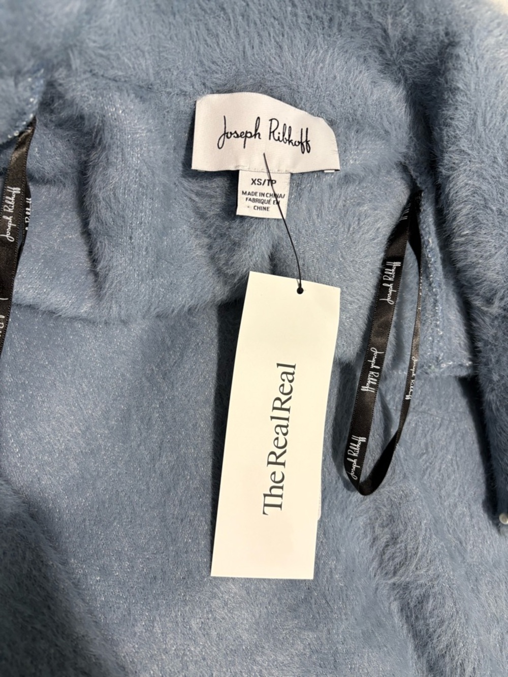 Joseph Ribkoff Feather Yarn Pearl Sweater Coat Chambray Blue NWT Size XS 261997 - Picture 9 of 9